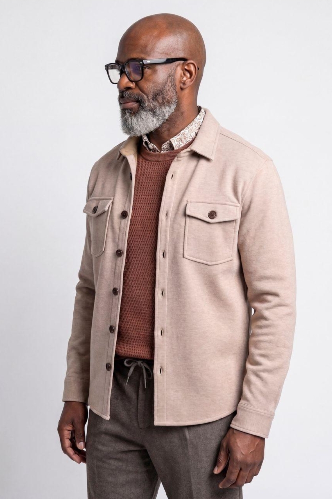 Campbell beige heren overhemd | Model zijaanzicht
