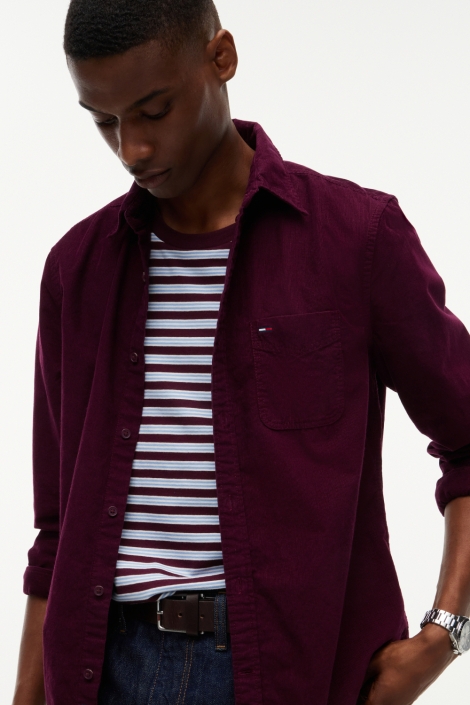 Tommy Jeans bordeaux heren overhemd | Model vooraanzicht