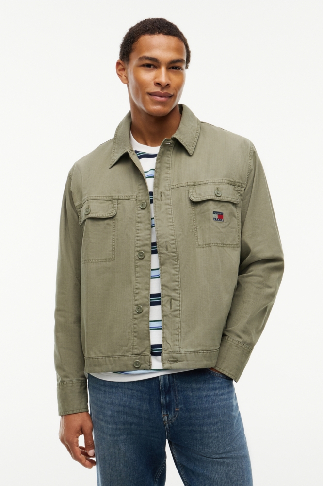 Tommy Jeans groene heren overhemd | Model vooraanzicht