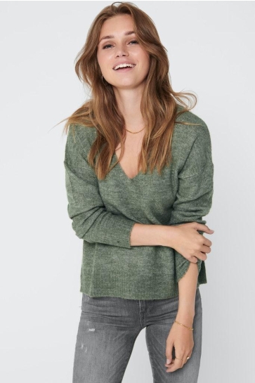 Jacqueline de Yong JDYELANORA L/S V-NECK PULLO. KNT NO 15207823 KALAMATA/ MELANGE