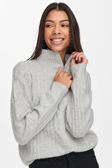 Jacqueline de Yong Trui JDYANDREA L/S ZIP CABLE PULLOVER KNT 15242811 SUPER LIGHT GREY
