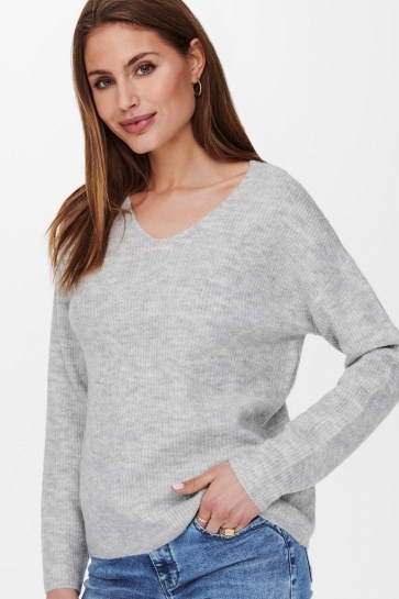 Only Trui ONLCAMILLA V-NECK L/S PULLOVER KNT 15204588 Light Grey Melange