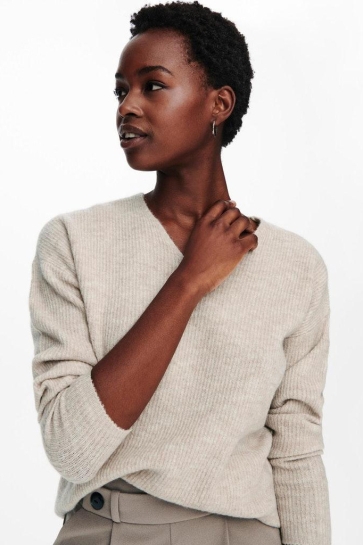 Only Trui ONLCAMILLA V-NECK L/S PULLOVER KNT 15204588 Pumice Stone/MELANGE