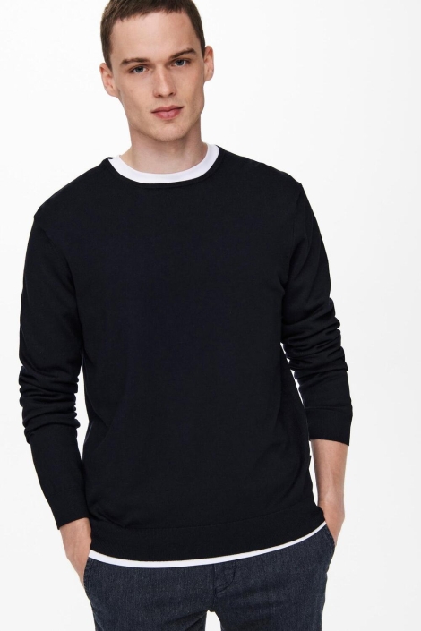 Only & Sons blauwe heren trui | Model vooraanzicht