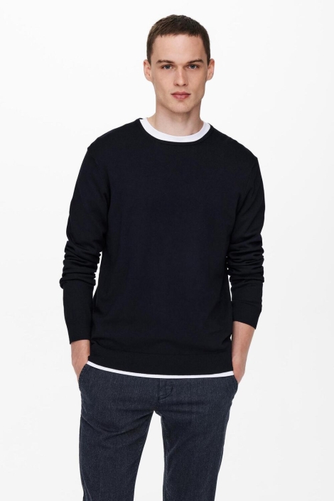 Only & Sons blauwe heren trui | Model vooraanzicht