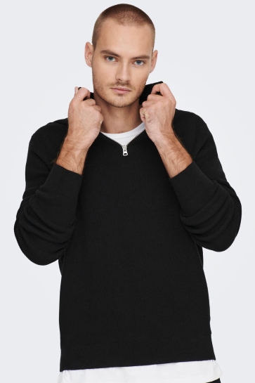 Only & Sons onsphil reg 12 cotton half zip knit Zwart