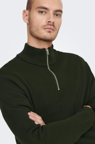 Only & Sons onsphil reg 12 cotton half zip knit Groen