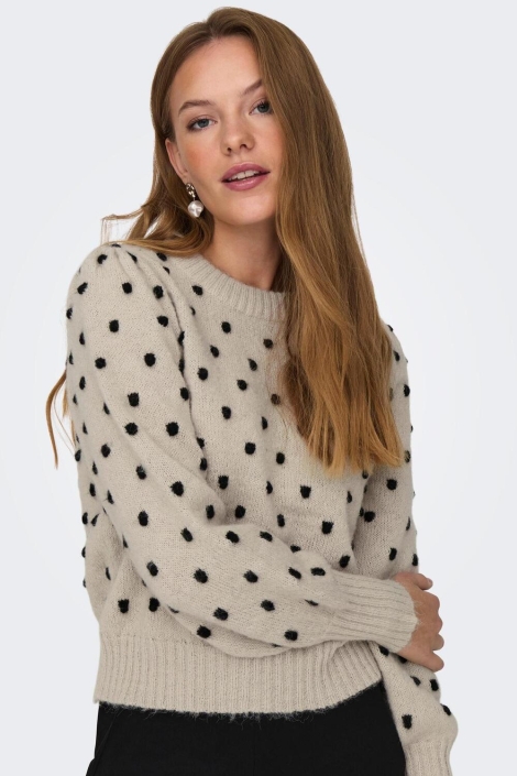 Jacqueline de Yong beige dames trui | Model vooraanzicht