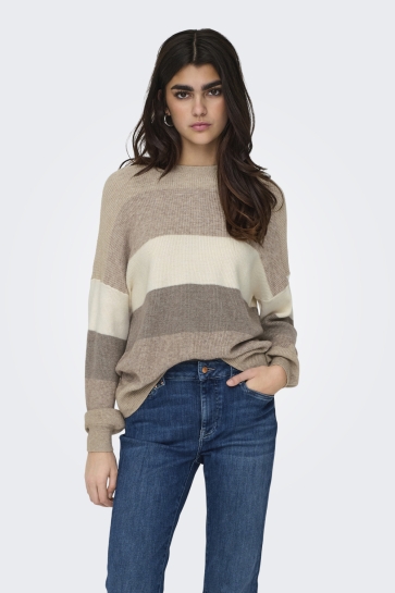 Only ONLATIA L/S STRIPE PULLOVER KNT NOO 15220044 FEATHER GRAY