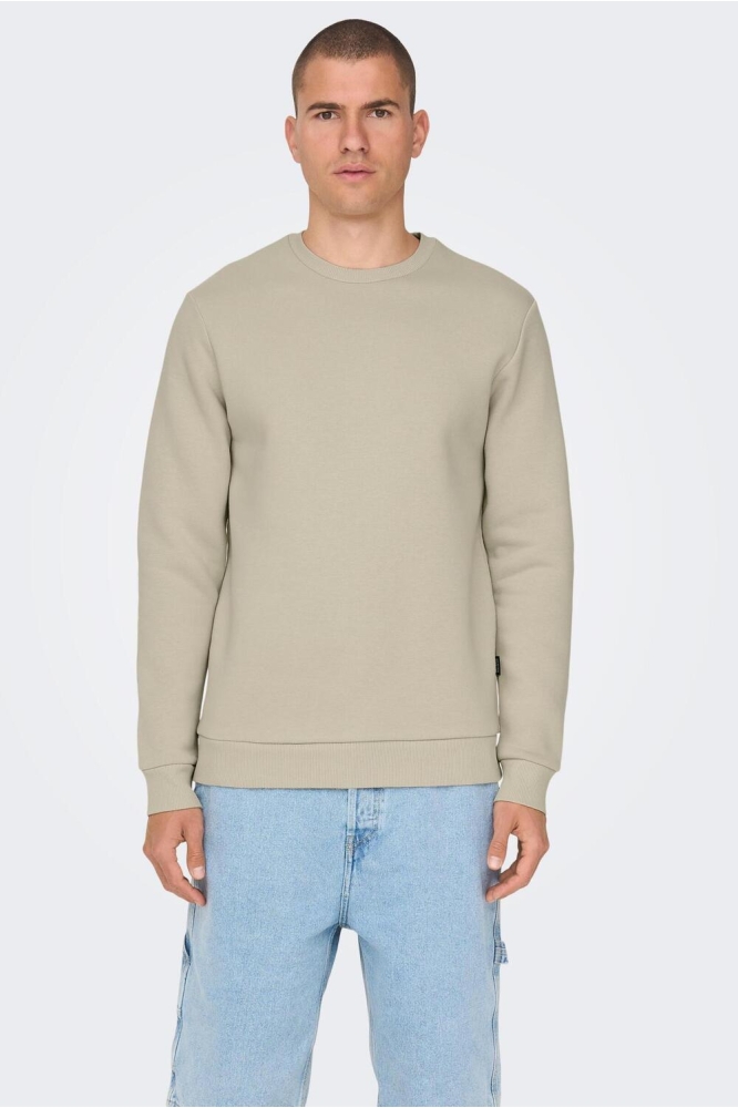 Only & Sons beige heren sweater | Model vooraanzicht