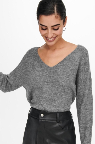 Jacqueline de Yong JDYELANORA L/S V-NECK PULLO. KNT NO 15207823 DARK GREY MELANGE