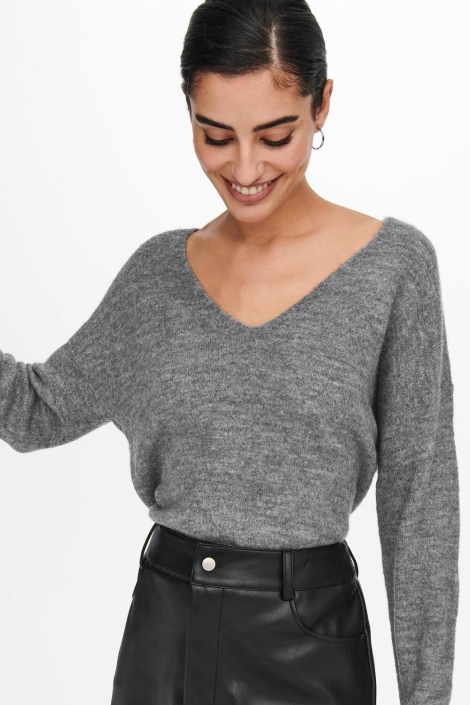 Jacqueline de Yong grijze dames trui | Close up