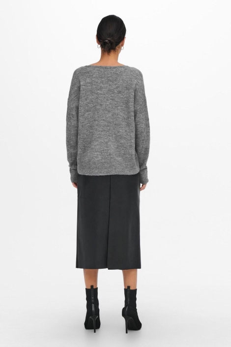 Jacqueline de Yong grijze dames trui | Model achteraanzicht