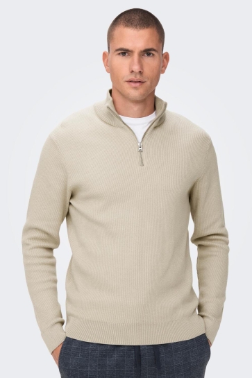 Only & Sons onsphil reg 12 struc half zip knit Beige