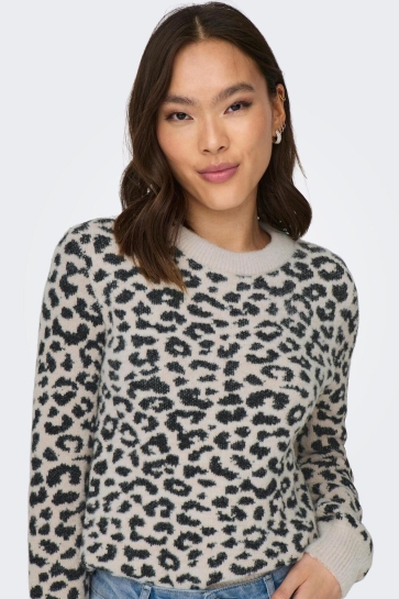 Jacqueline de Yong JDYLORRAINE ANIMAL L/S PULLOVER KNT 15292890 Cement/BLACK LEOP