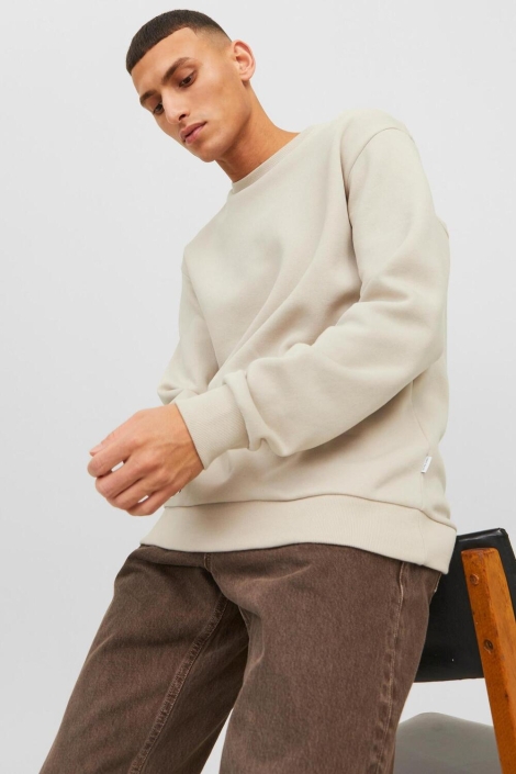 Jack & Jones ecru heren sweater | Model zijaanzicht