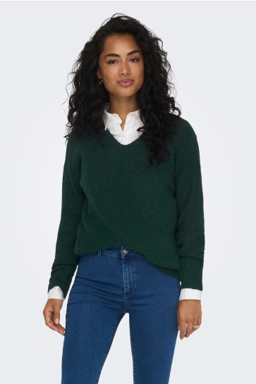 Only onlcamilla v-neck l/s pullover knt Groen