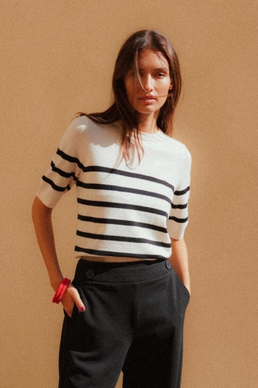 Vero Moda Trui VMSABA PLAIN SS O-NECK PULLOVER GA 10306829 BIRCH/W BLACK