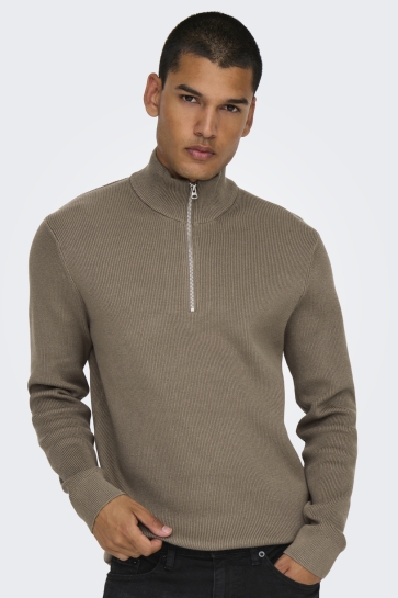 Only & Sons onsphil reg 12 struc half zip knit Taupe