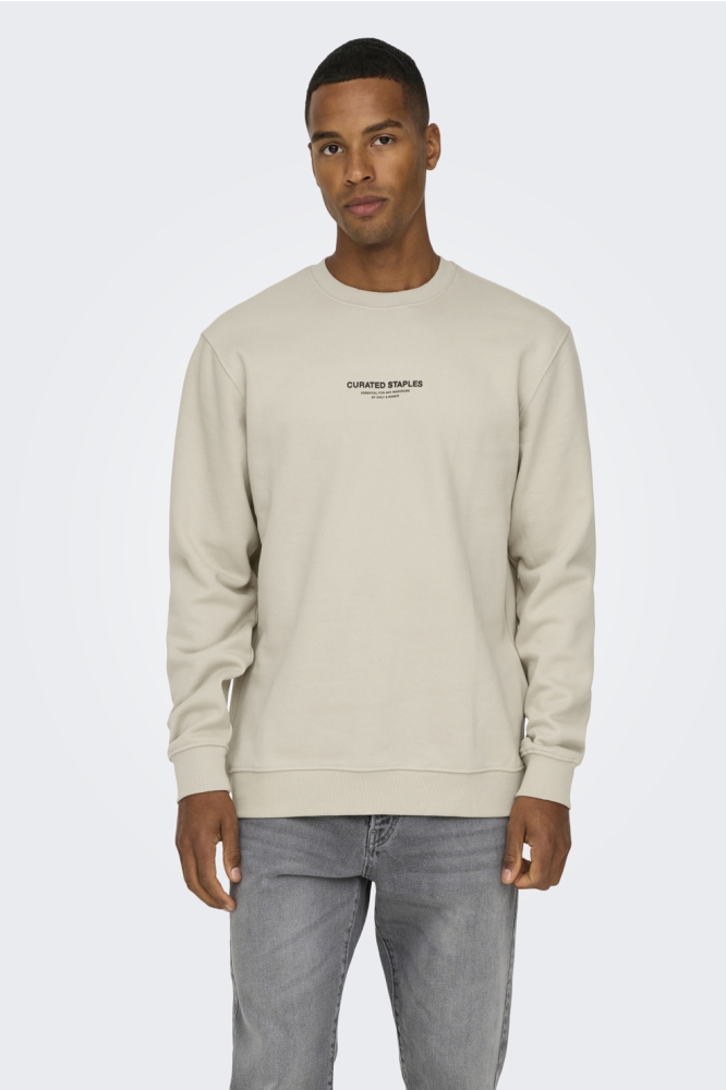 Only & Sons beige heren sweater | Model vooraanzicht