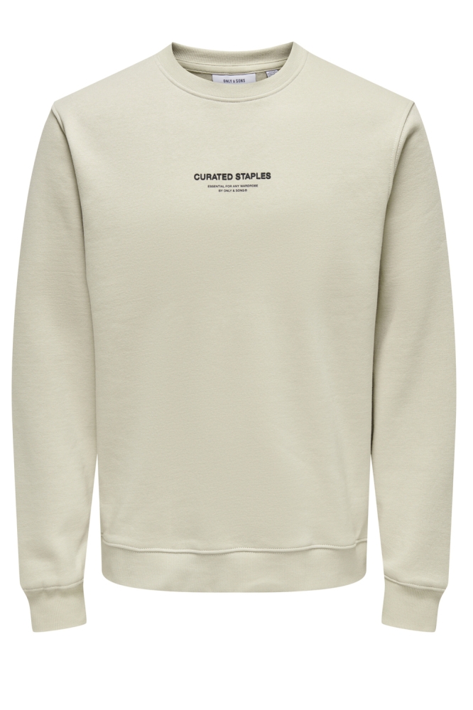 Only & Sons beige heren sweater | Vooraanzicht