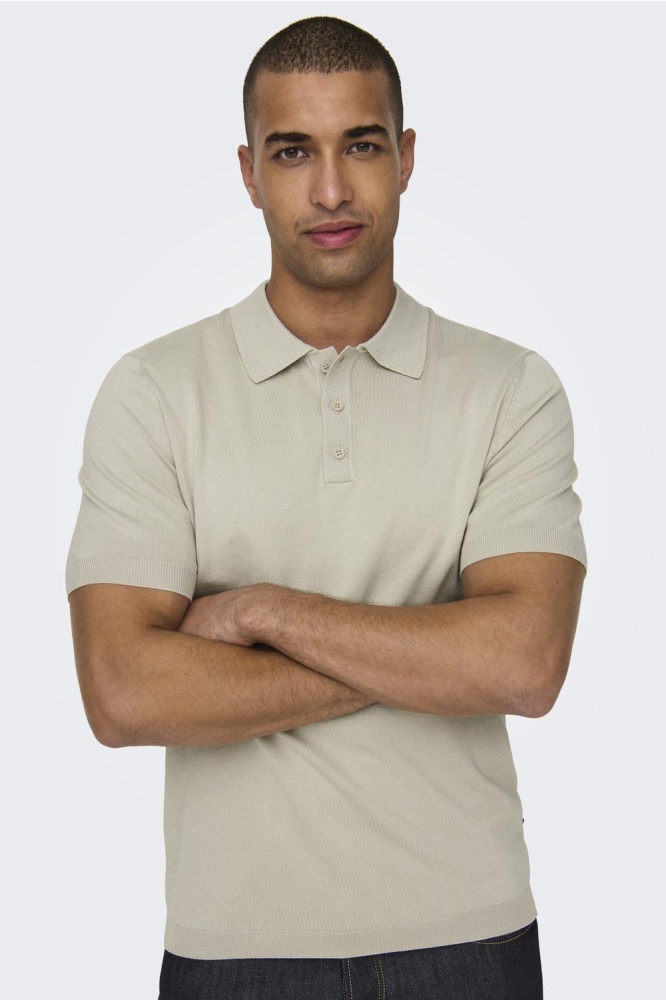 Only & Sons beige heren polo | Model vooraanzicht