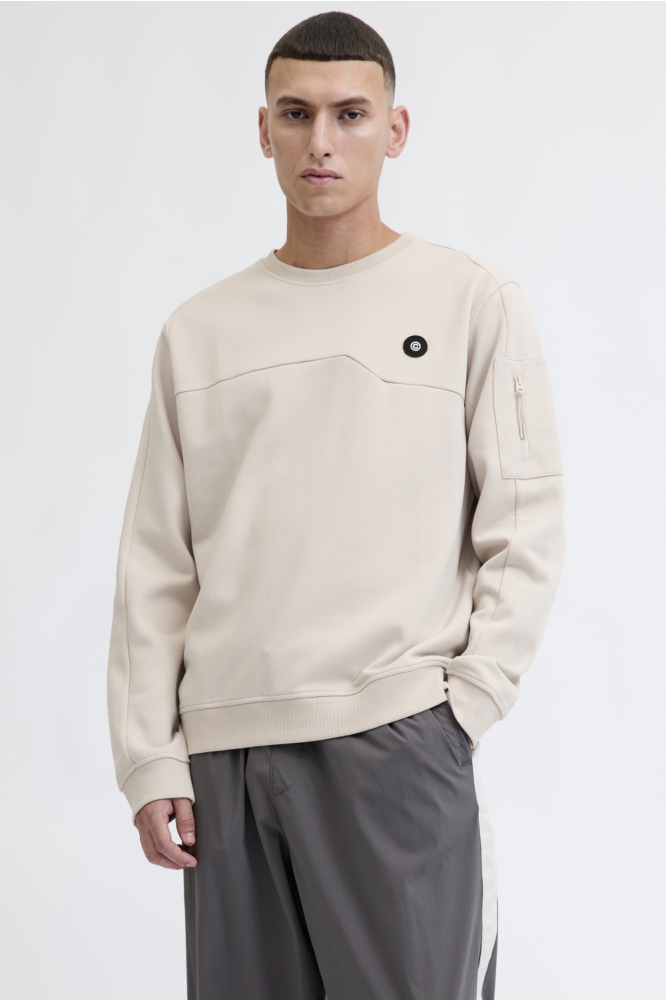 Jack & Jones ecru heren sweater | Model vooraanzicht