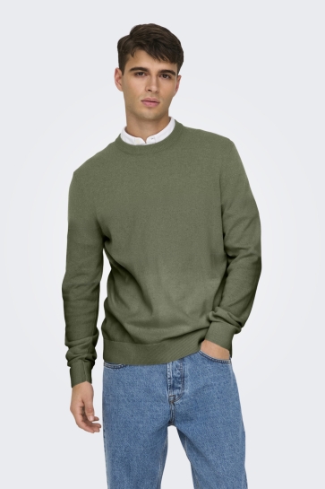 Only & Sons Trui ONSREX LIFE REG 12 CREW KNIT 22024080 DEEP LICHEN GREEN
