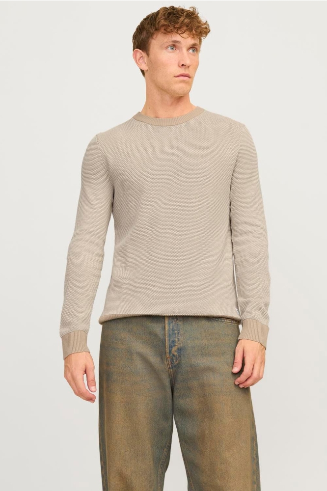 Jack & Jones beige heren trui | Model vooraanzicht