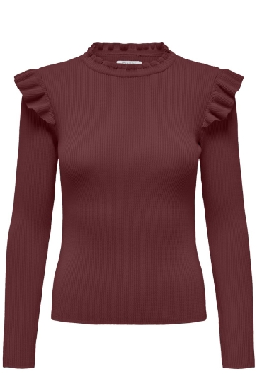Only ONLSIA SALLY RUFFLE LS PULLOVER KNT 15262455 Syrah