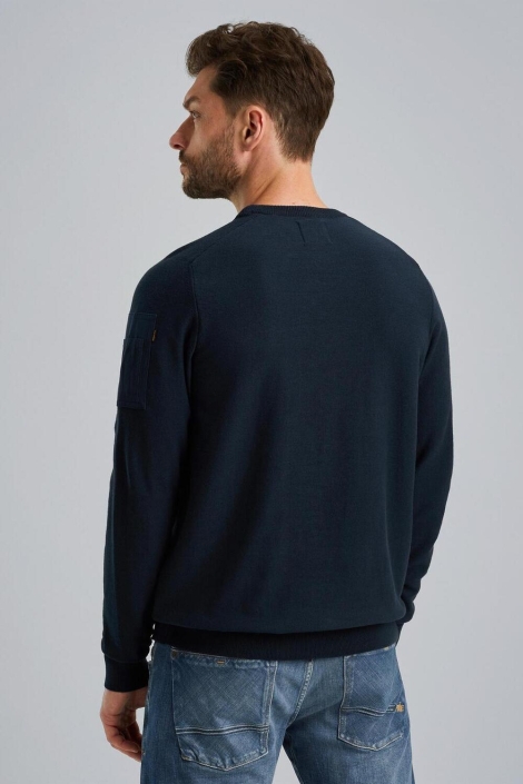 PME legend blauwe heren trui | Model achteraanzicht