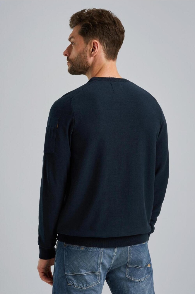 PME legend blauwe heren trui | Model achteraanzicht