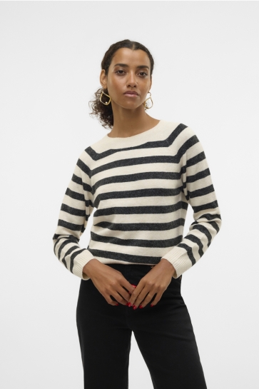 Vero Moda Trui VMDOFFY LS O-NECK BLOUSE GA NOOS 10201022 BIRCH/W. BLACK M