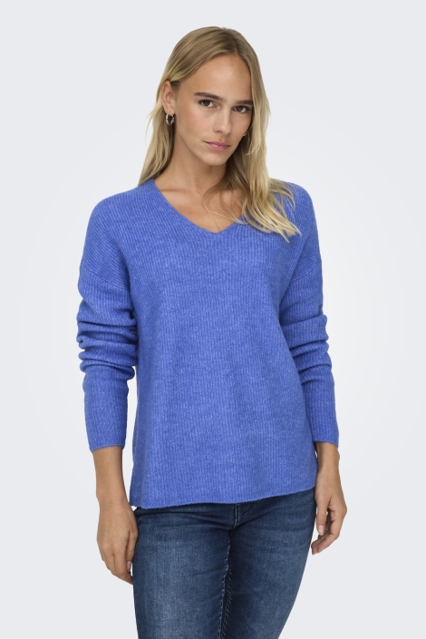 Only blauwe dames trui | Model vooraanzicht