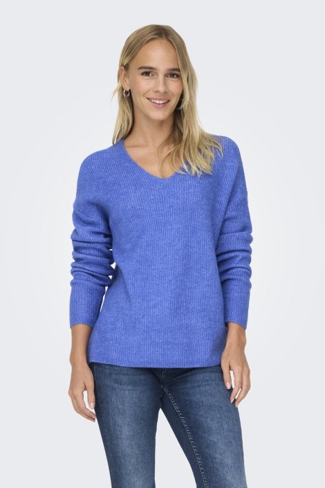 Only blauwe dames trui | Model vooraanzicht
