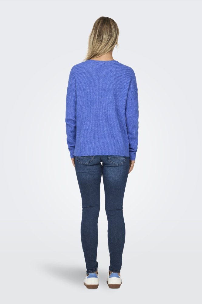 Only blauwe dames trui | Model achteraanzicht