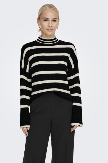 Only ONLIBI L/S HIGHNECK PULLOVER KNT NO 15259096 BLACK/W WHITECA