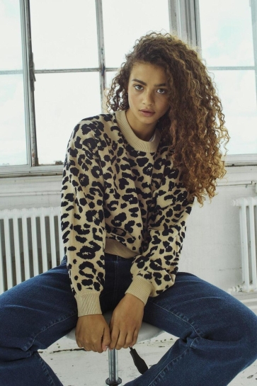 Noisy may Trui NMCHARLOTT L/S O-NECK KNIT NOOS 27028159 Nomad Black Leo