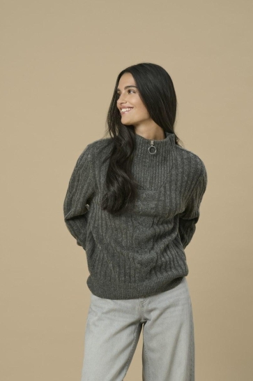 Jacqueline de Yong Trui JDYANDREA L/S ZIP CABLE PULLOVE KNT 15242811 DARK GREY MELANGE