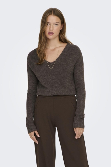 Jacqueline de Yong Trui JDYELANORA L/S V-NECK PULLO. KNT NO 15207823 Bracken/MELANGE