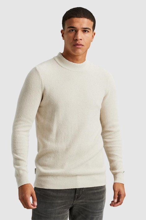 Cast Iron beige heren trui | Model vooraanzicht