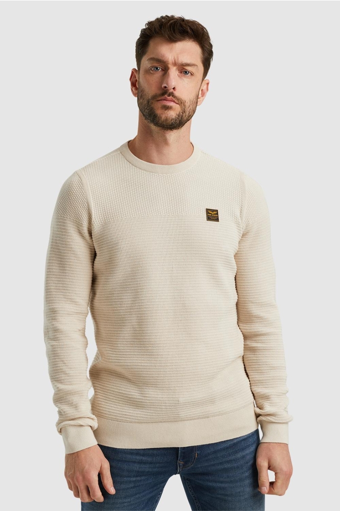 PME legend ecru heren trui | Model vooraanzicht