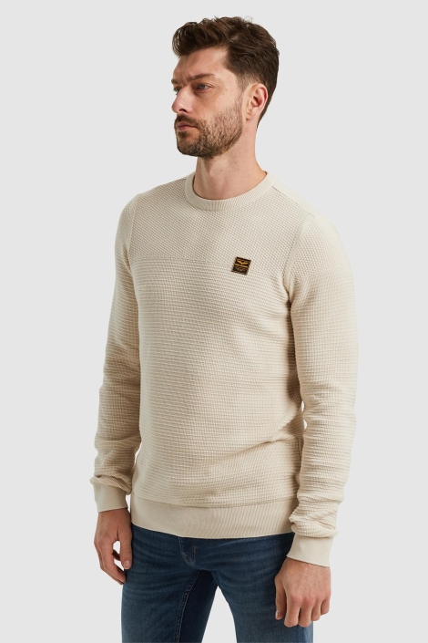 PME legend ecru heren trui | Model vooraanzicht