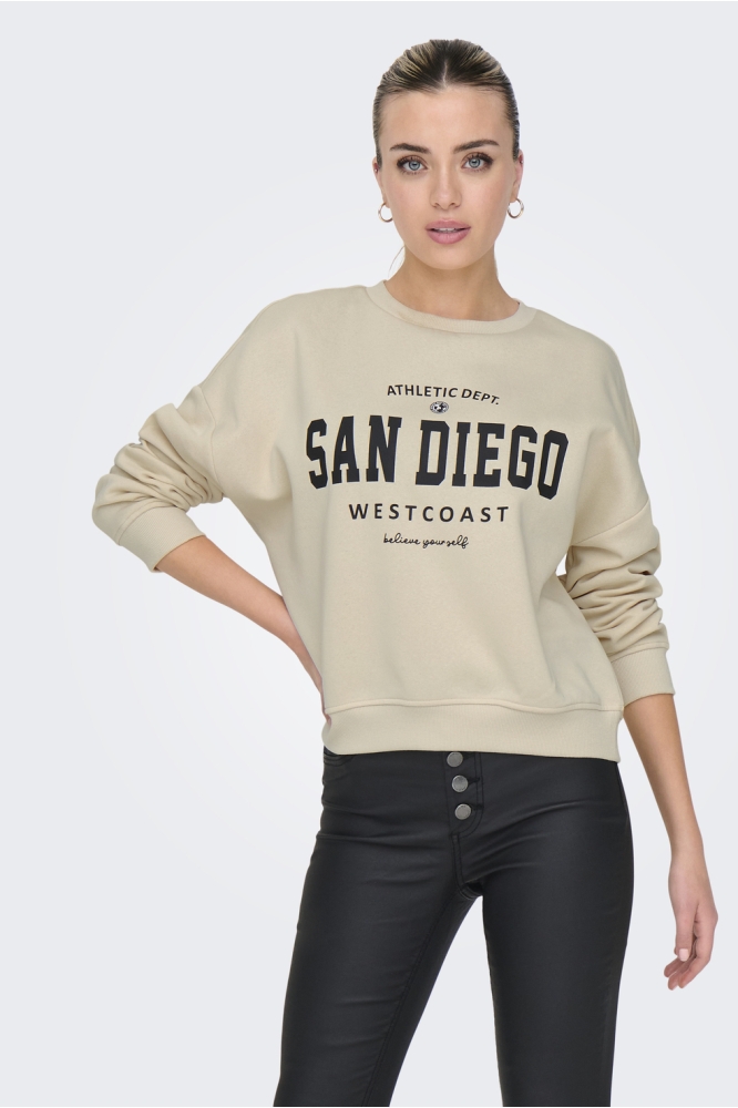 Only beige dames sweater | Model vooraanzicht