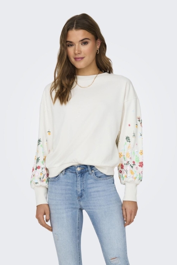 Only onlbrooke l/s o-neck flower swt noo Ecru