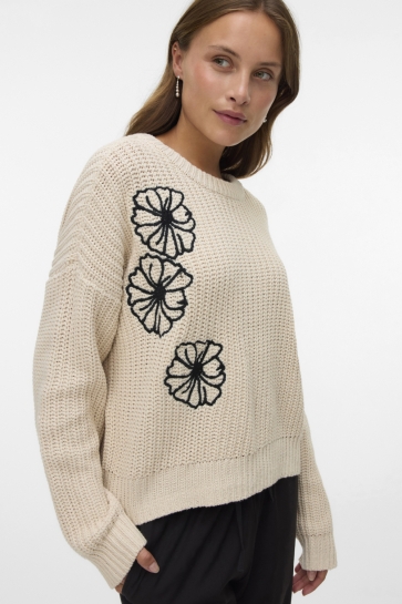 Vero Moda Trui VMLAURA LS O-NECK PULLOVER BOO 10331444 BIRCH/W. BLACK