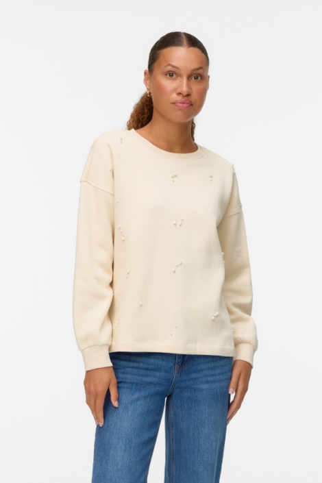 Vero Moda ecru dames sweater | Model vooraanzicht