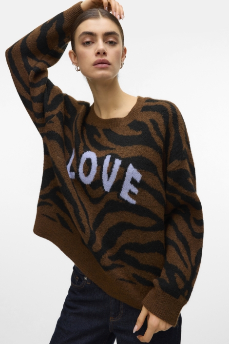 Vero Moda bruine dames trui | Model vooraanzicht