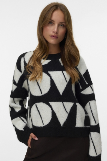 Vero Moda VMLOVE LS O-NECK PULLOVER BOO 10331432 BLACK/BIRCH