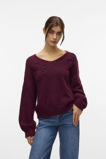 Vero Moda VMLOLLIPOP LS V-NECK PULLOVER BOO 10331273 WINETASTING
